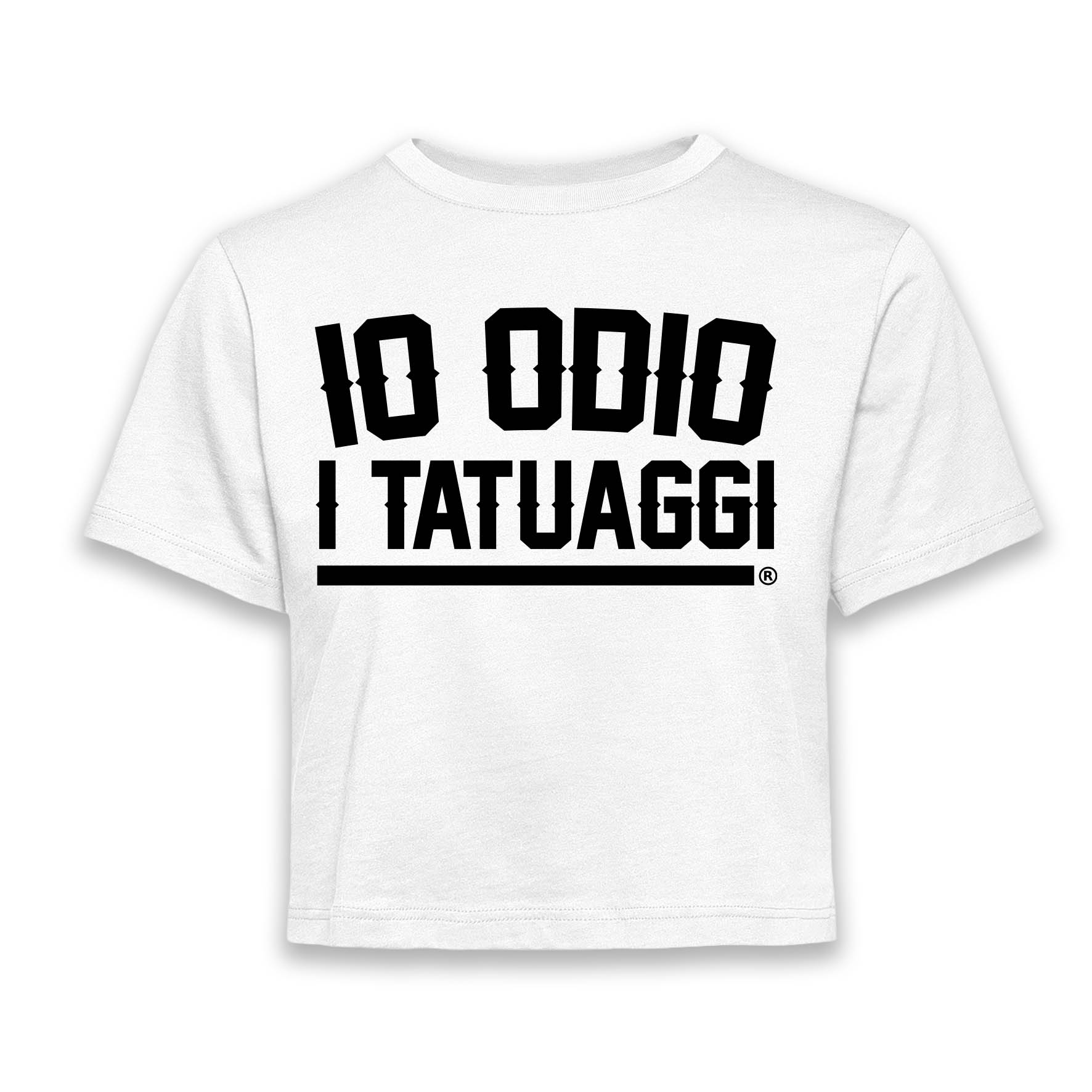 CROP TOP SHIRT LADY-IO ODIO I TATUAGGI_BIANCA_FR CROP TOP SHIRT LADY IO ODIO I TATUAGGI -BIANCA - FRONTE