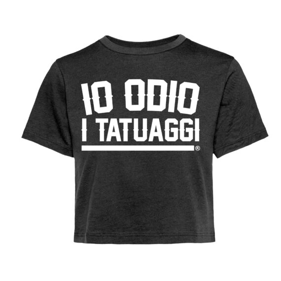 CROP TOP SHIRT LADY IO ODIO I TATUAGGI -NERA - FRONTE