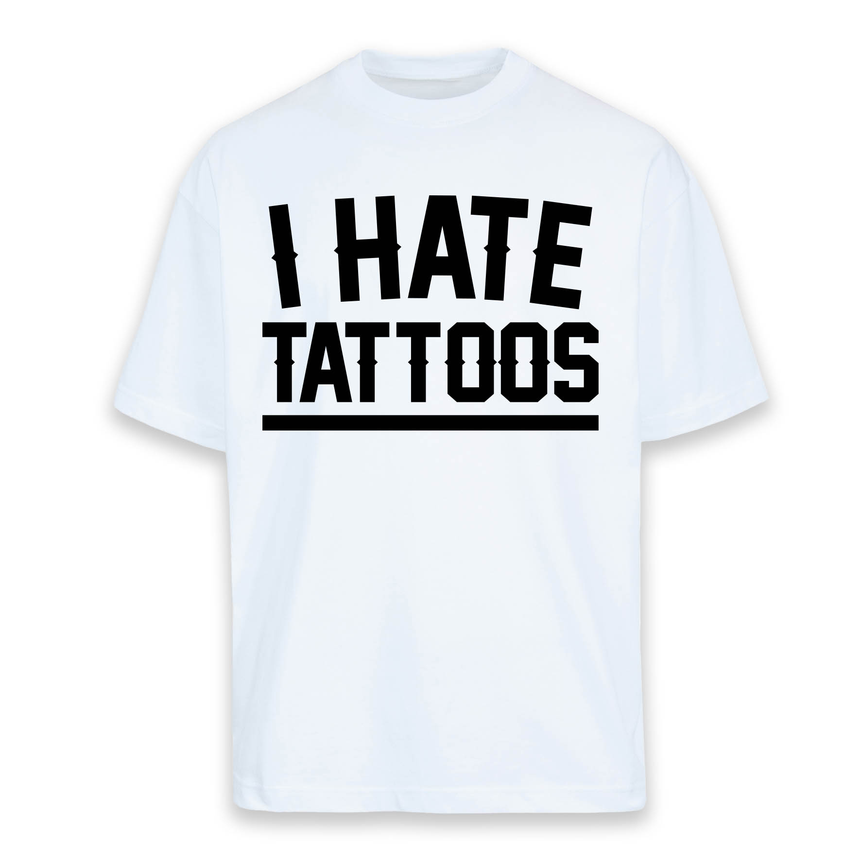 OVER-I HATE TATTOOS_BIANCA_FR T-SHIRT OVERSIZE I HATE TATOOS - UNISEX BIANCA - FRONTE
