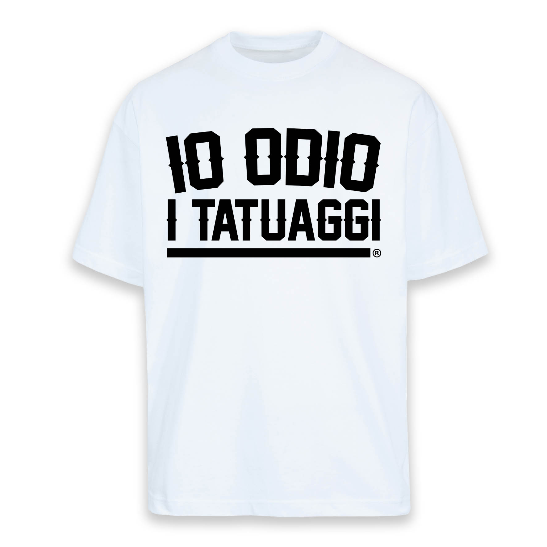 T-SHIRT OVERSIZE IO ODIO I TATUAGGI - UNISEX BIANCA - FRONTE