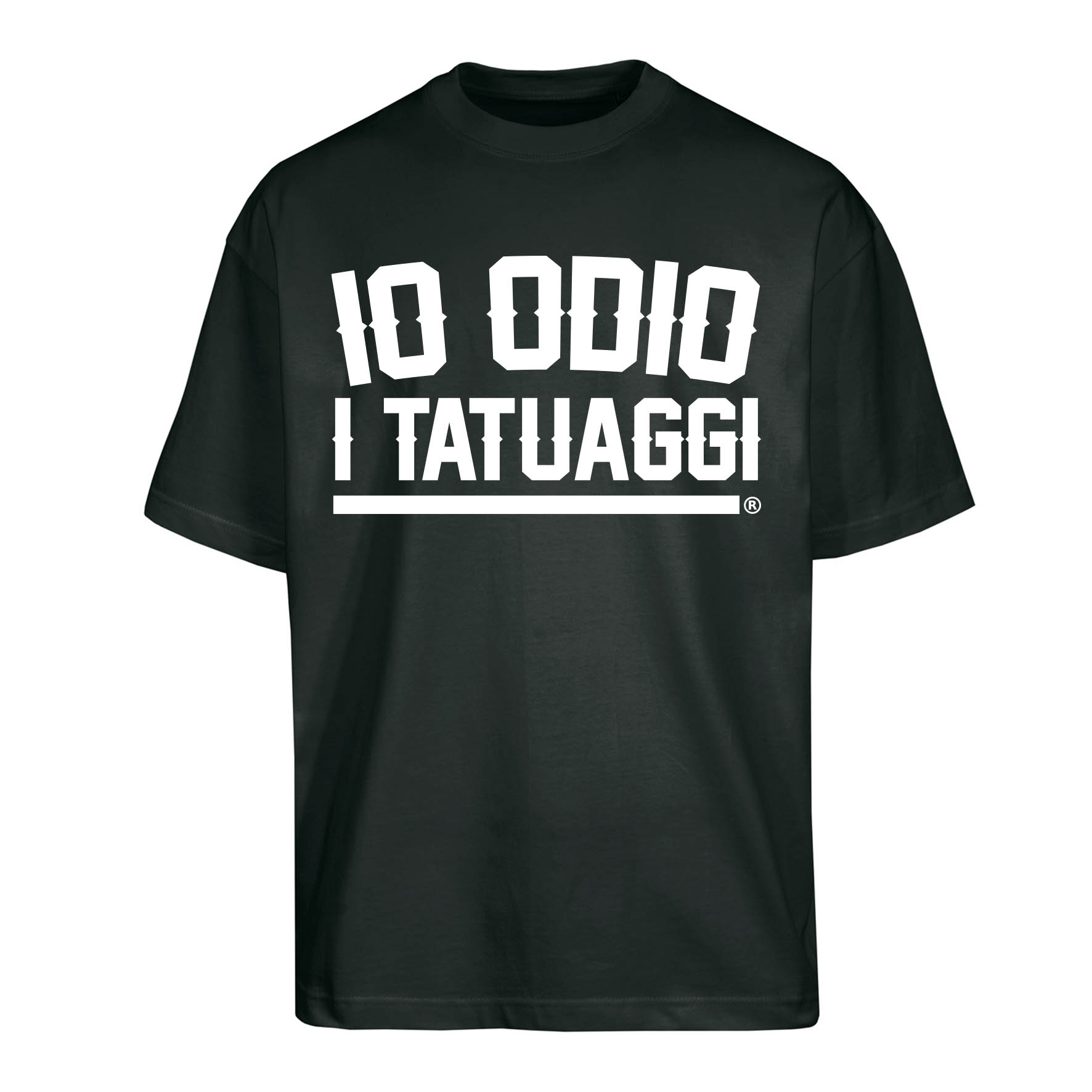 T-SHIRT OVERSIZE IO ODIO I TATUAGGI - UNISEX NERA - FRONTE