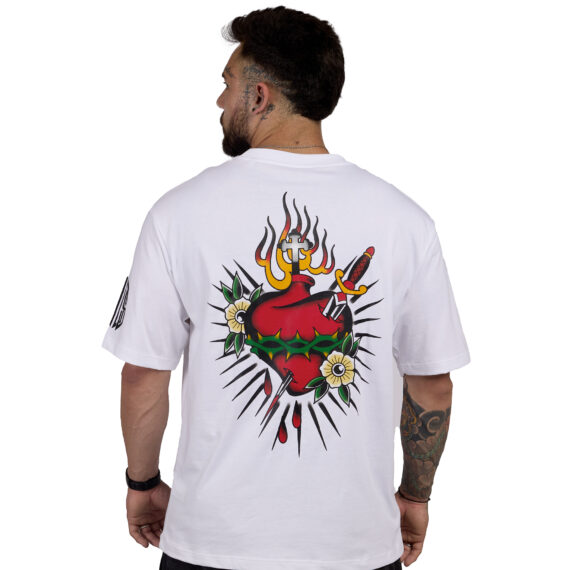 T-SHIRT OVERSIZE CUORE SACRO - BROS - UOMO BIANCA - RETRO