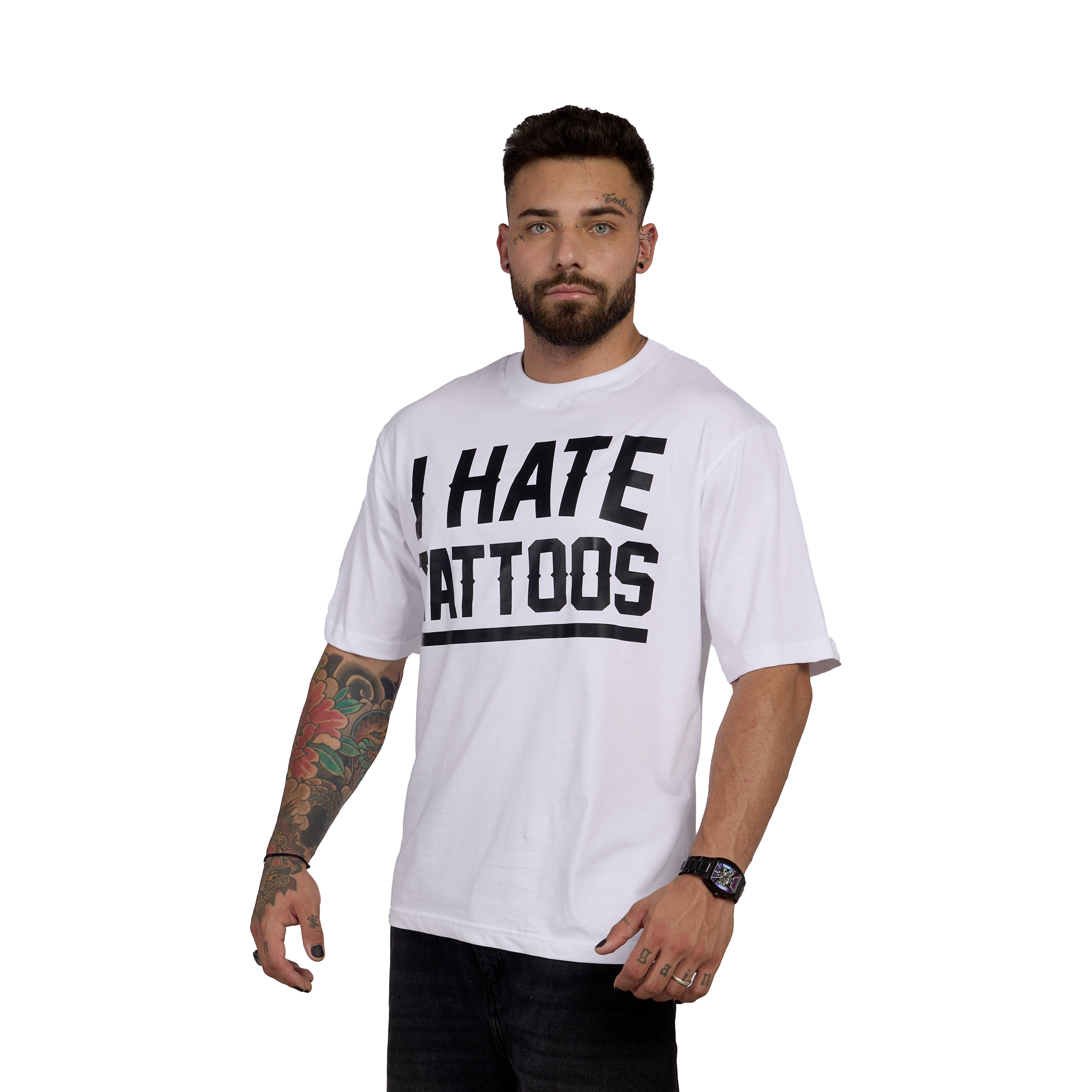 T-SHIRT OVERSIZE_I HATE TATTOOS_fr_1 T-SHIRT OVERSIZE I HATE TATOOS - UNISEX BIANCA