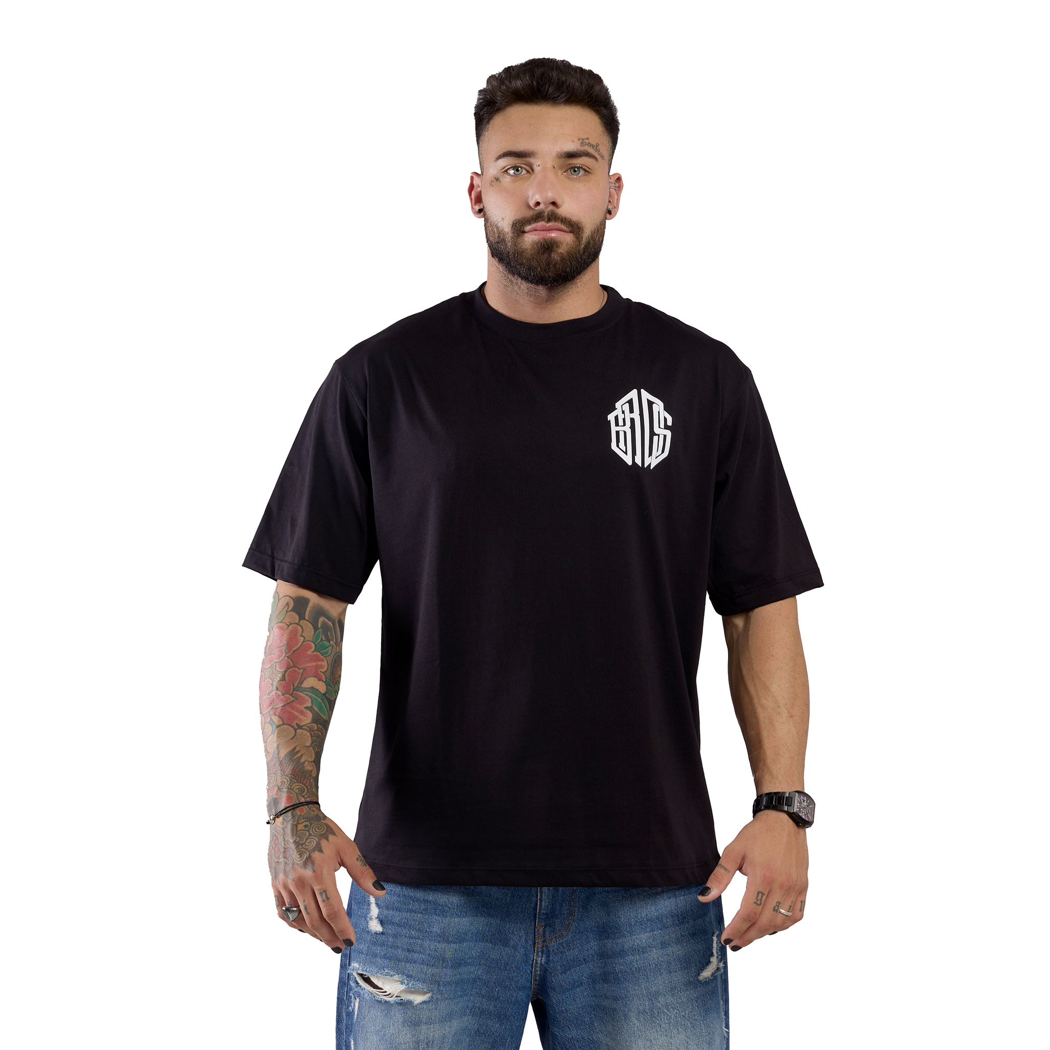 T-SHIRT OVERSIZE LADY BUTTERFLY - BROS - UOMO NERA - FRONTE