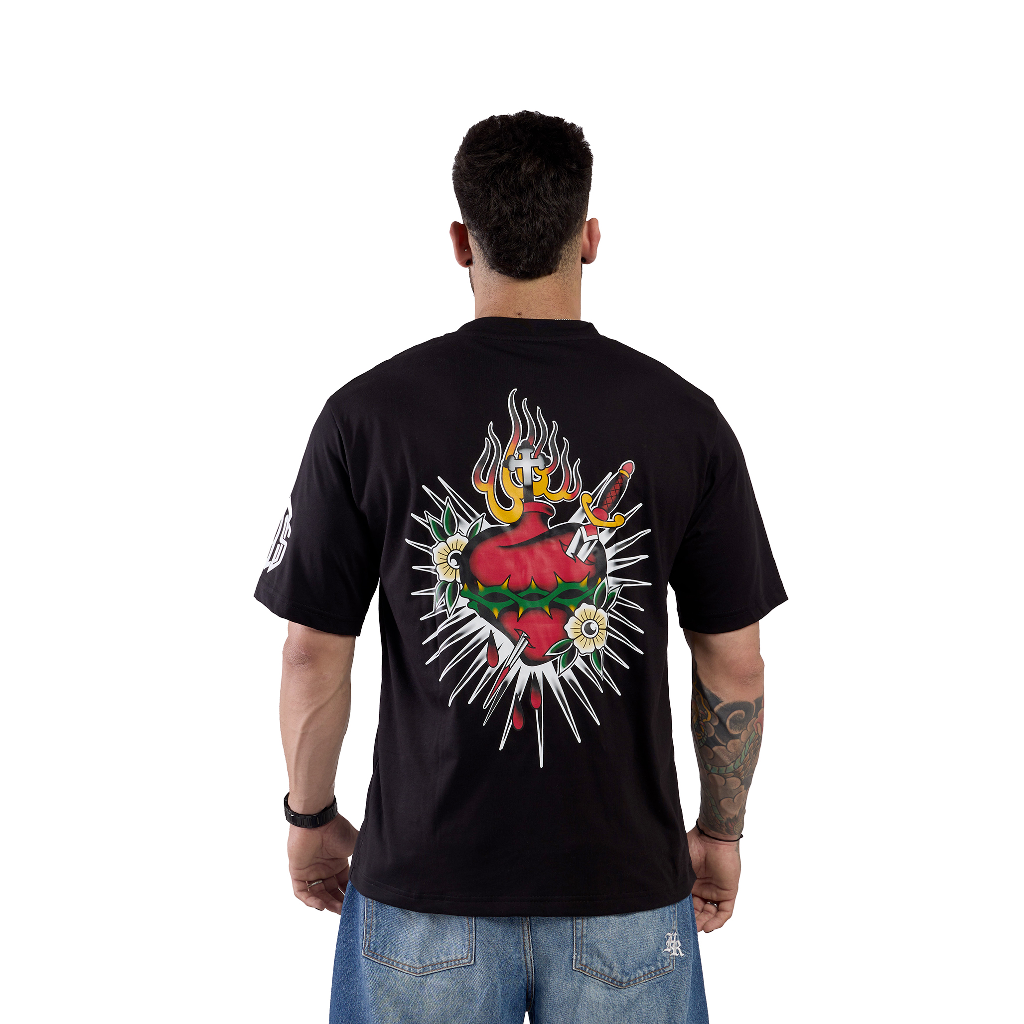 T-SHIRT OVERSIZE CUORE SACRO - BROS - UOMO NERA - RETRO