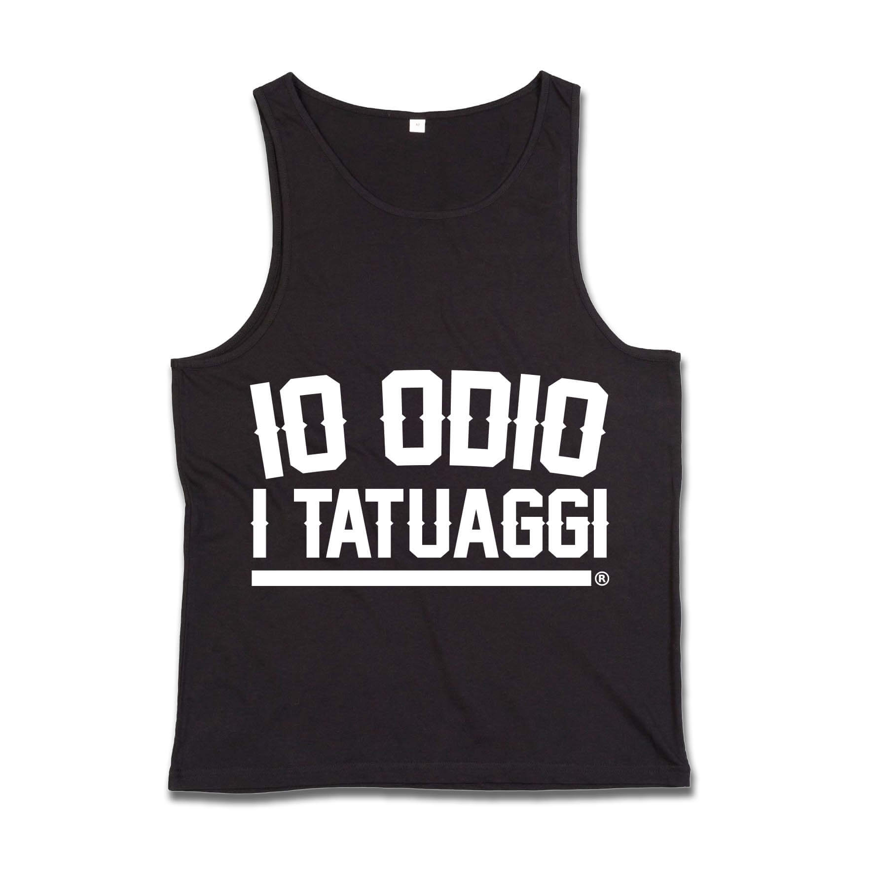 CANOTTA UNISEX - "IO ODIO I TATUAGGI" - NERA - FRONTE