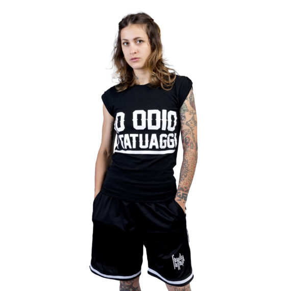 T-SHIRT LADY FIAMMATA - "IO ODIO I TATUAGGI" - DONNA -NERA - FRONTE