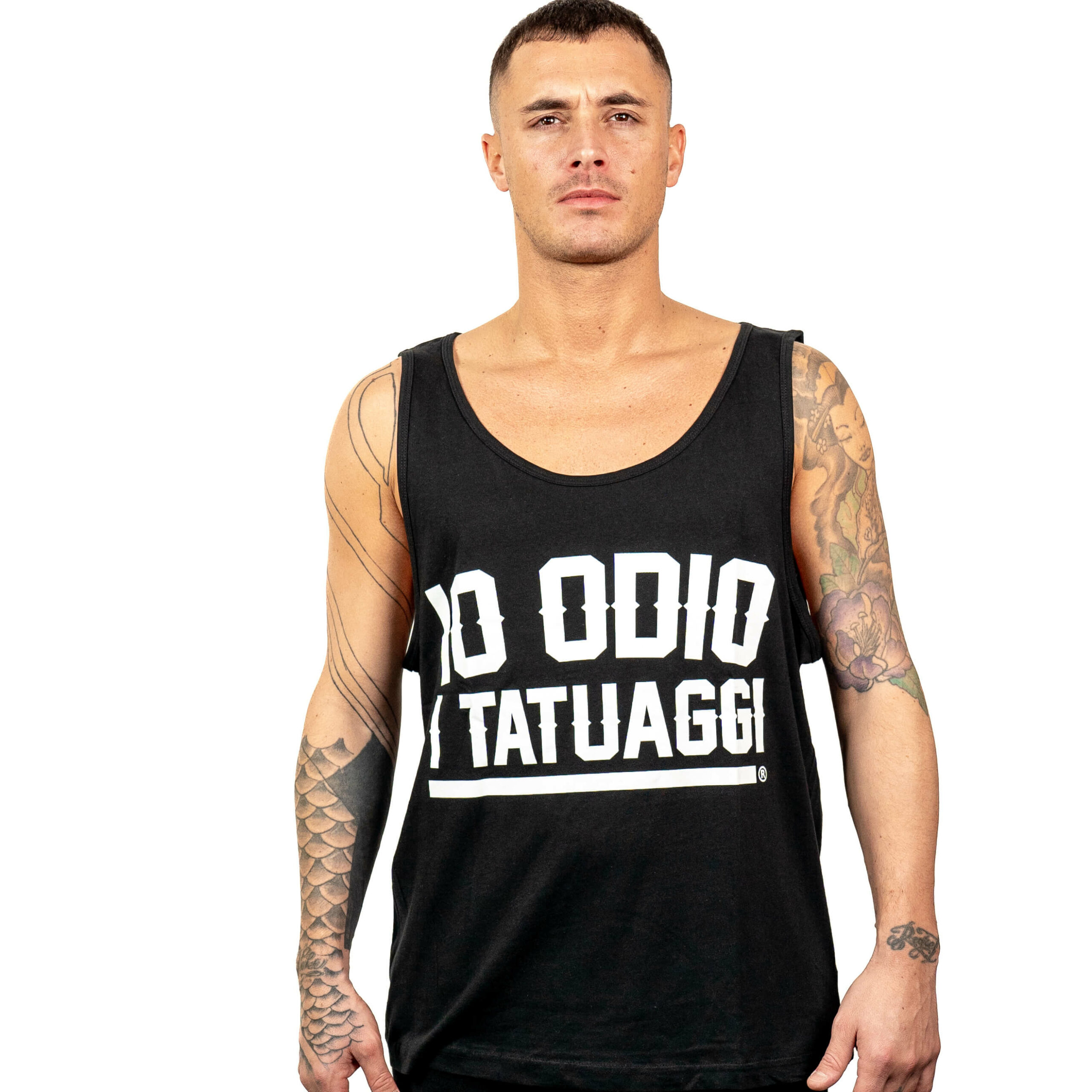 CANOTTA UNISEX - "IO ODIO I TATUAGGI" - NERA - FRONTE
