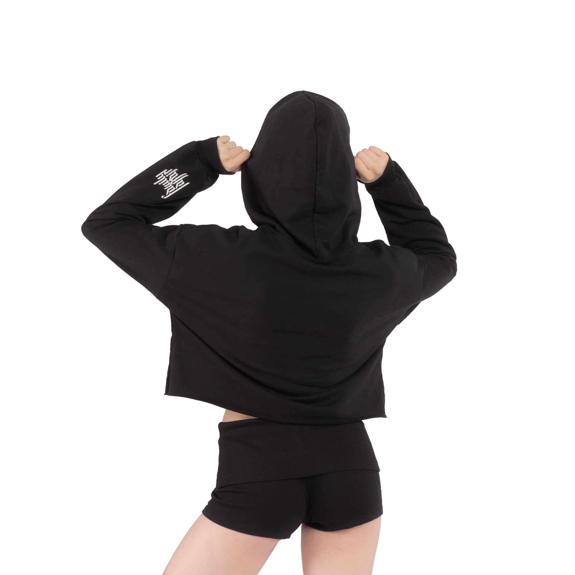 FELPA CAPPUCCIO CROP LADY - "IO ODIO I TATUAGGI" - NERA - RETRO