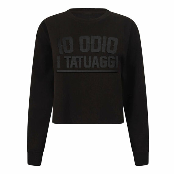 FELPA CROP LADY GIROCOLLO - "IO ODIO I TATUAGGI" BORCHIE - NERA/NERO - DONNA - FRONTE