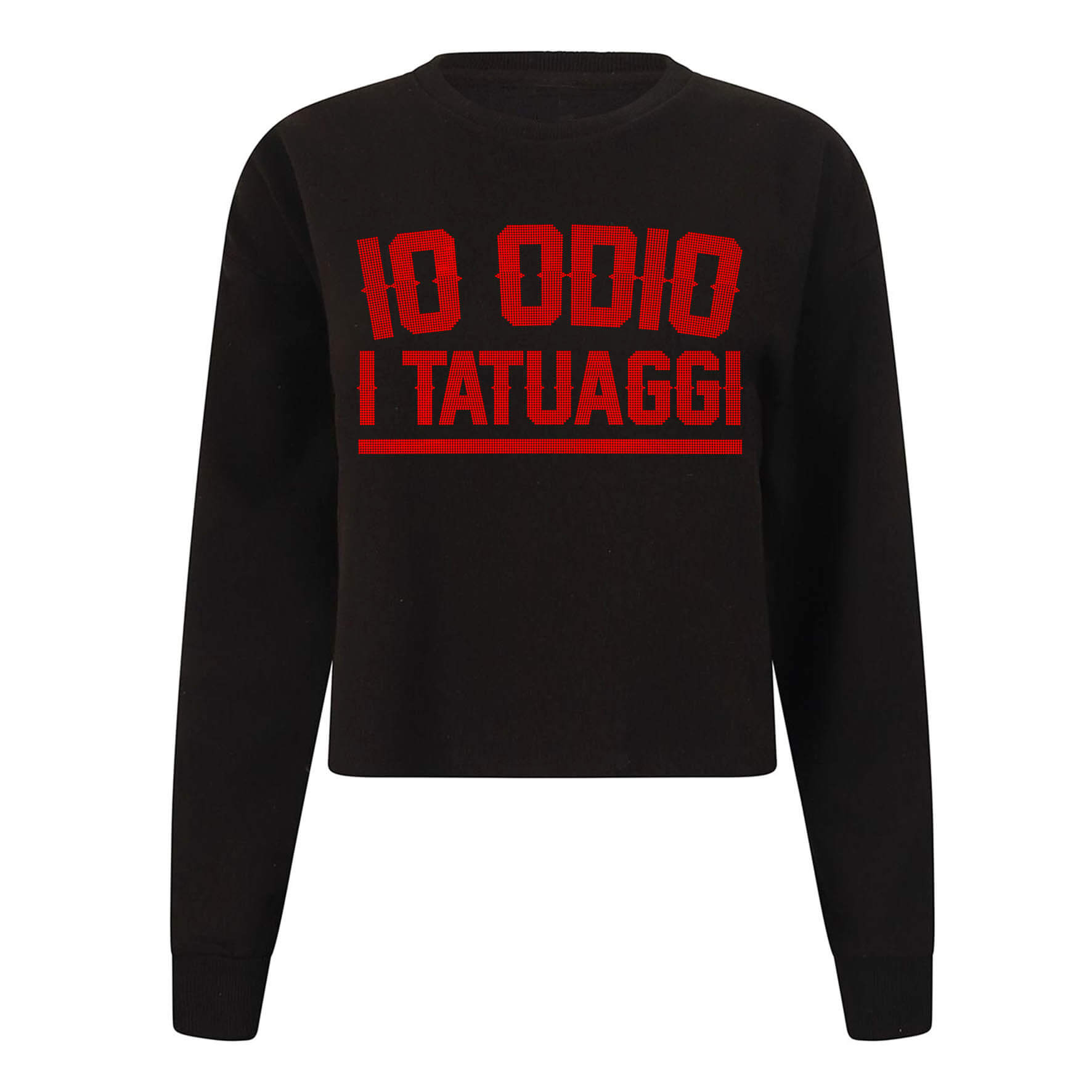 FELPA CROP LADY GIROCOLLO - "IO ODIO I TATUAGGI" BORCHIE - NERA/ROSSO - DONNA - FRONTE