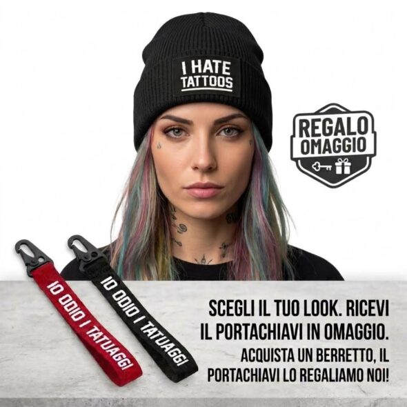 Berretto con Patch "I hate tattoos" + Portachiavi OMAGGIO