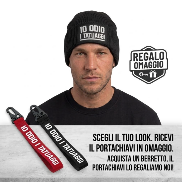 Berretto con Patch "Io odio i tatuaggi" + Portachiavi OMAGGIO